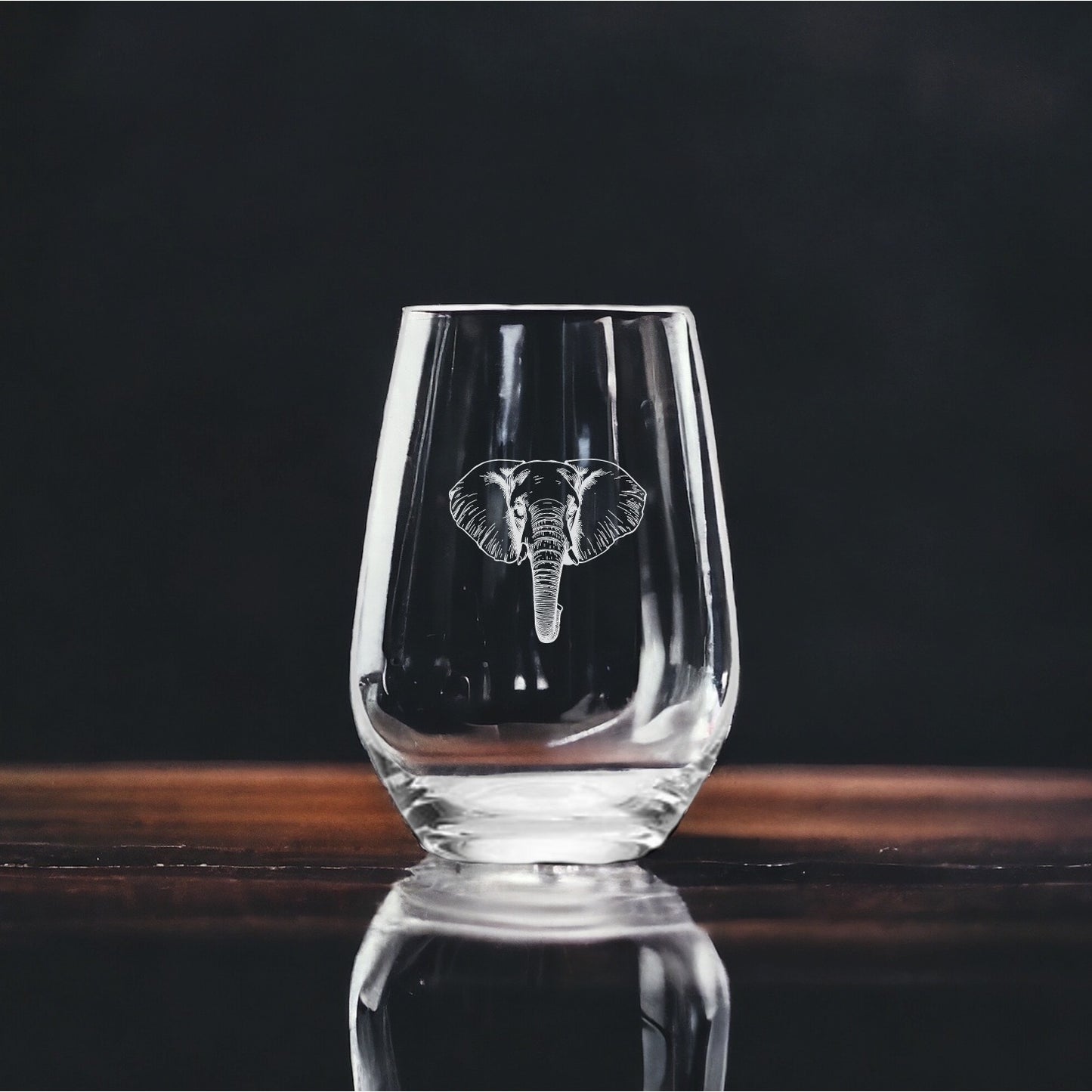 Elephant Stemless Wine Glasses x4 Premium 15 Oz Personalize Animal Wild Gift NEW