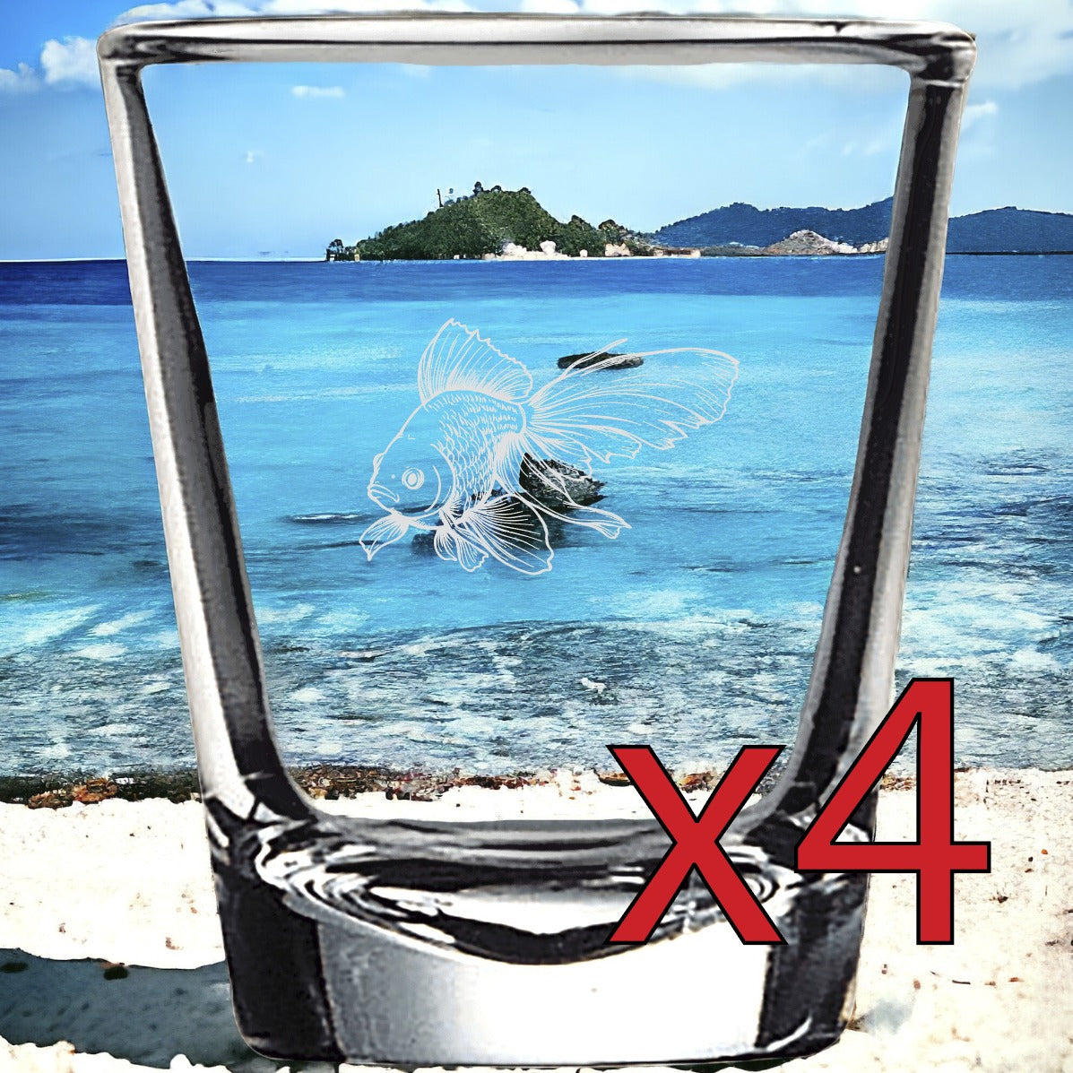 Goldfish x4 Shot Glasses Spirit Liquor Party 2 Oz Premium Customize Animal NEW