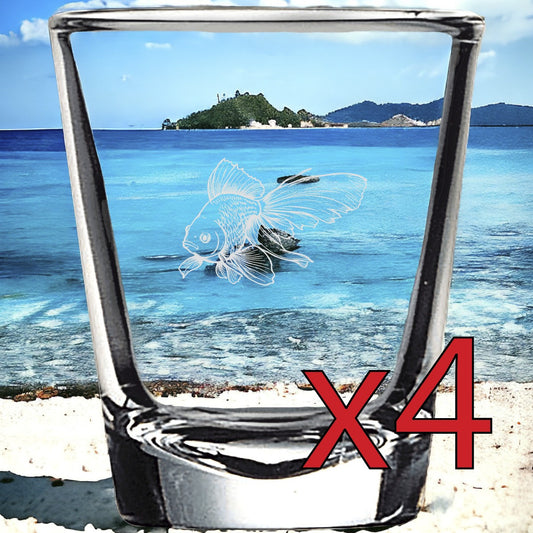 Goldfish x4 Shot Glasses Spirit Liquor Party 2 Oz Premium Customize Animal NEW