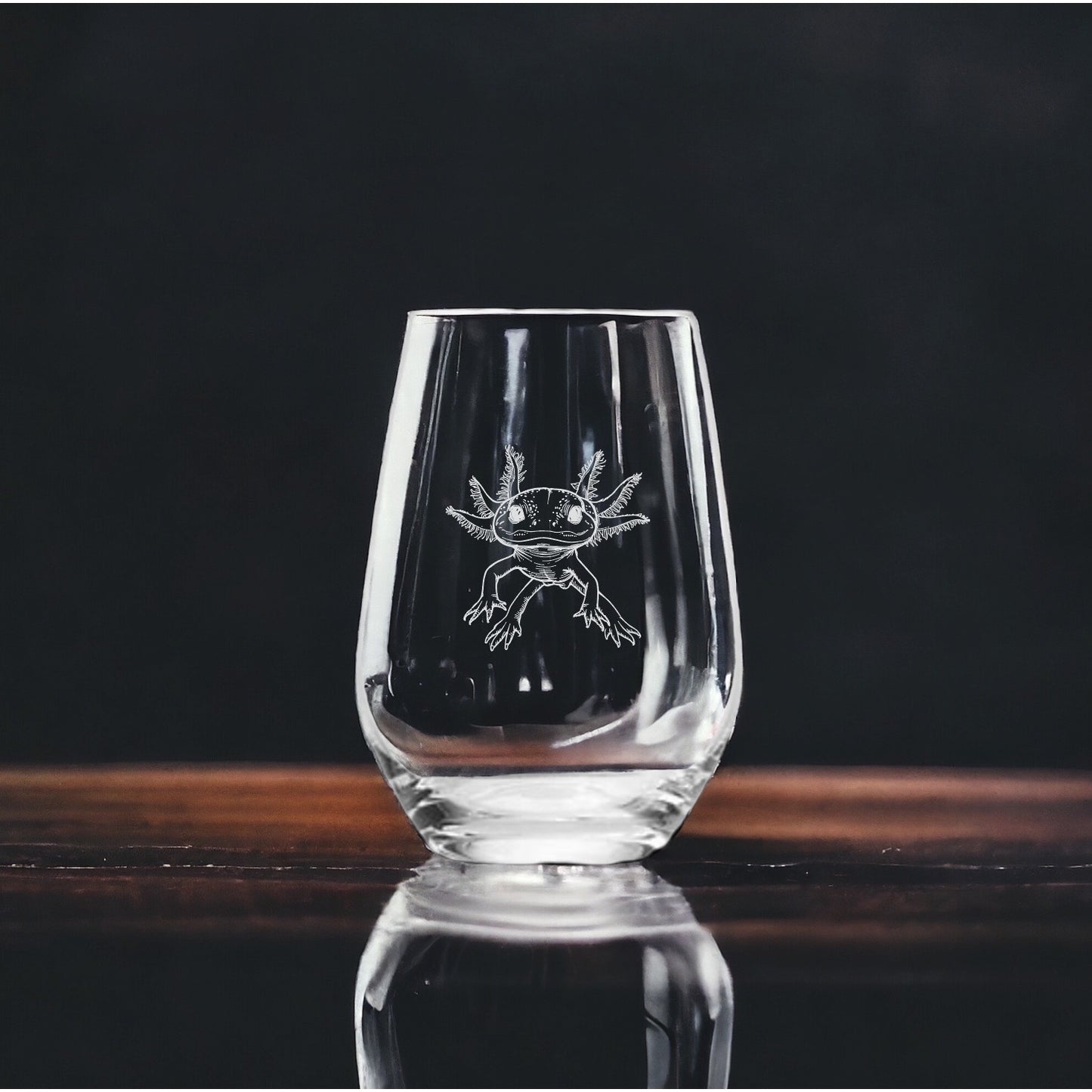 Axolotl Stemless Wine Glasses x4 Premium 15 Oz Personalize Animal Pet Gift NEW