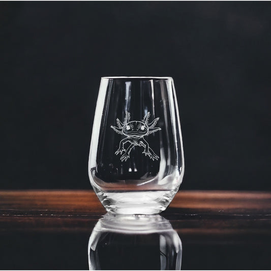 Axolotl Stemless Wine Glasses x4 Premium 15 Oz Personalize Animal Pet Gift NEW