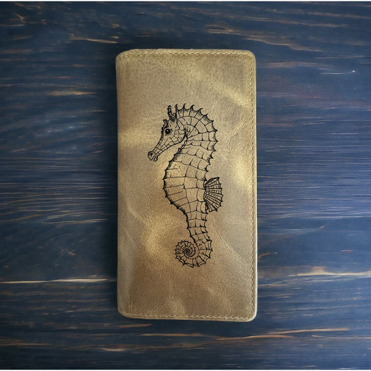 Seahorse Rodeo Wallet Cowboy Western Buffalo Leather Premium Animal Ocean NEW