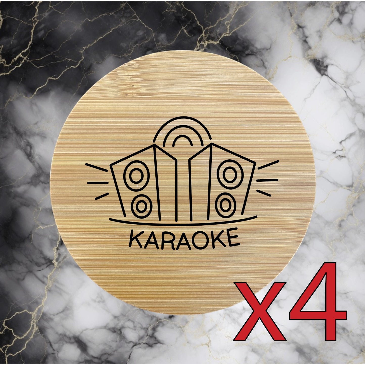 Karaoke x4 Bamboo Coasters Drink Natural Wood Home Decor Lounge Sing Music NEW