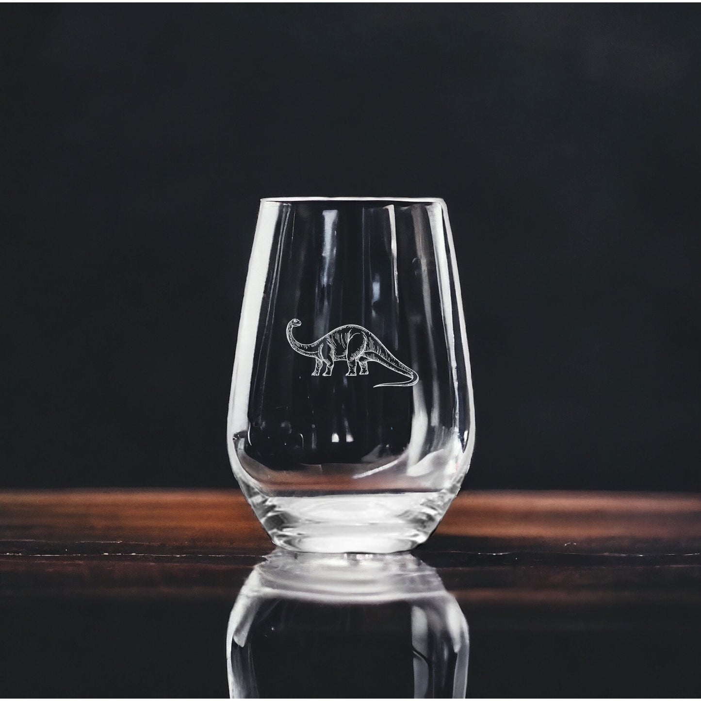 Brontosaurus Stemless Wine Glasses x4 Premium 15 Oz Personalize Dinosaur NEW