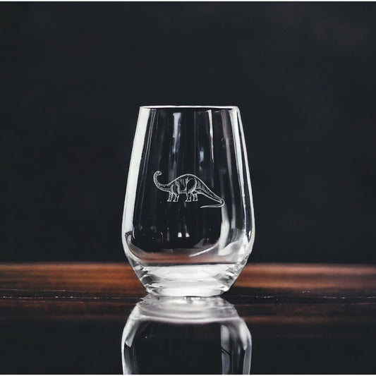 Brontosaurus Stemless Wine Glasses x4 Premium 15 Oz Personalize Dinosaur NEW