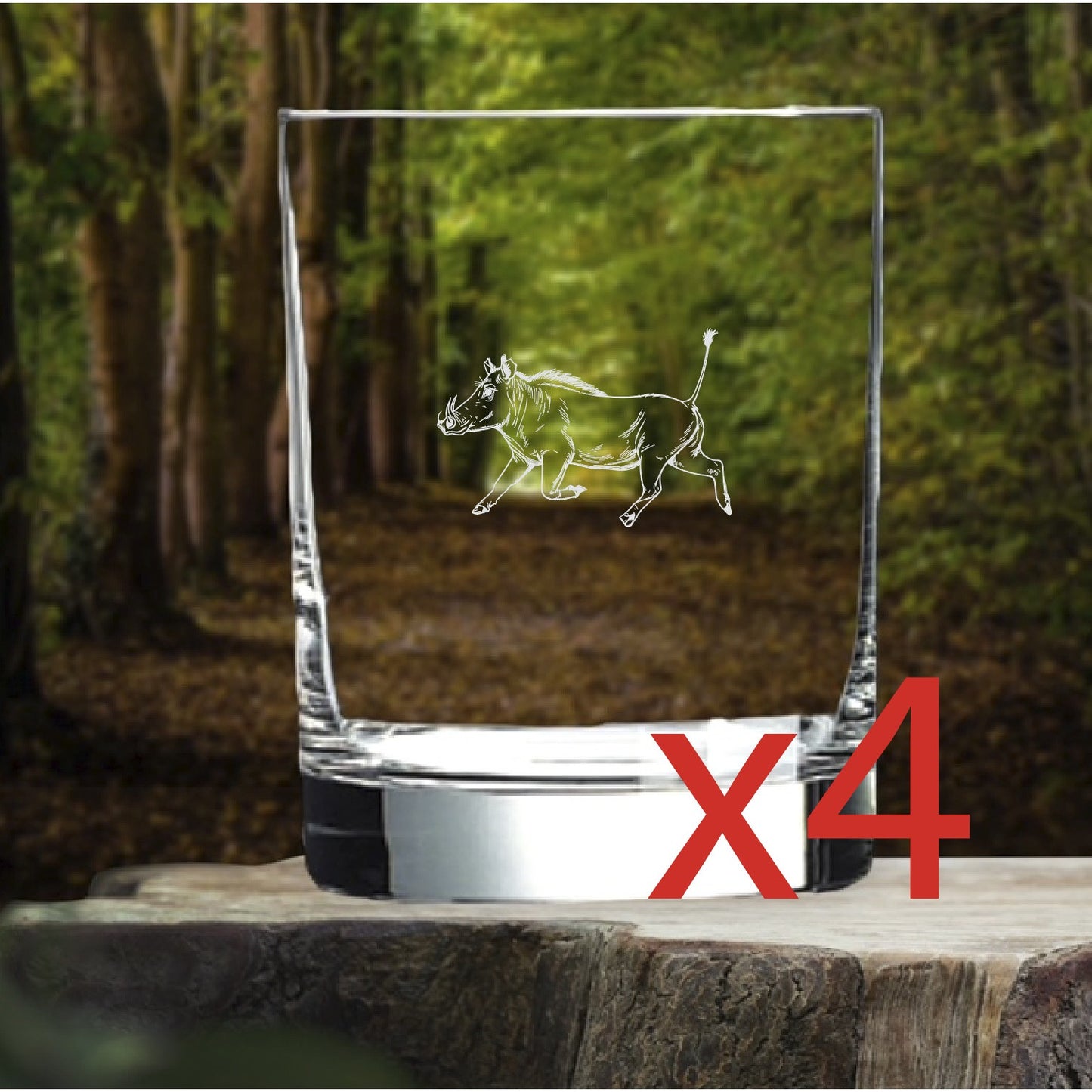 Warthog Whiskey Glasses x4 Double 14 Oz Premium Old Fashioned Animal Gift NEW