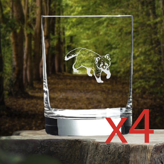 Red Panda Whiskey Glasses x4 Double 14 Oz Premium Old Fashioned Animal Gift NEW