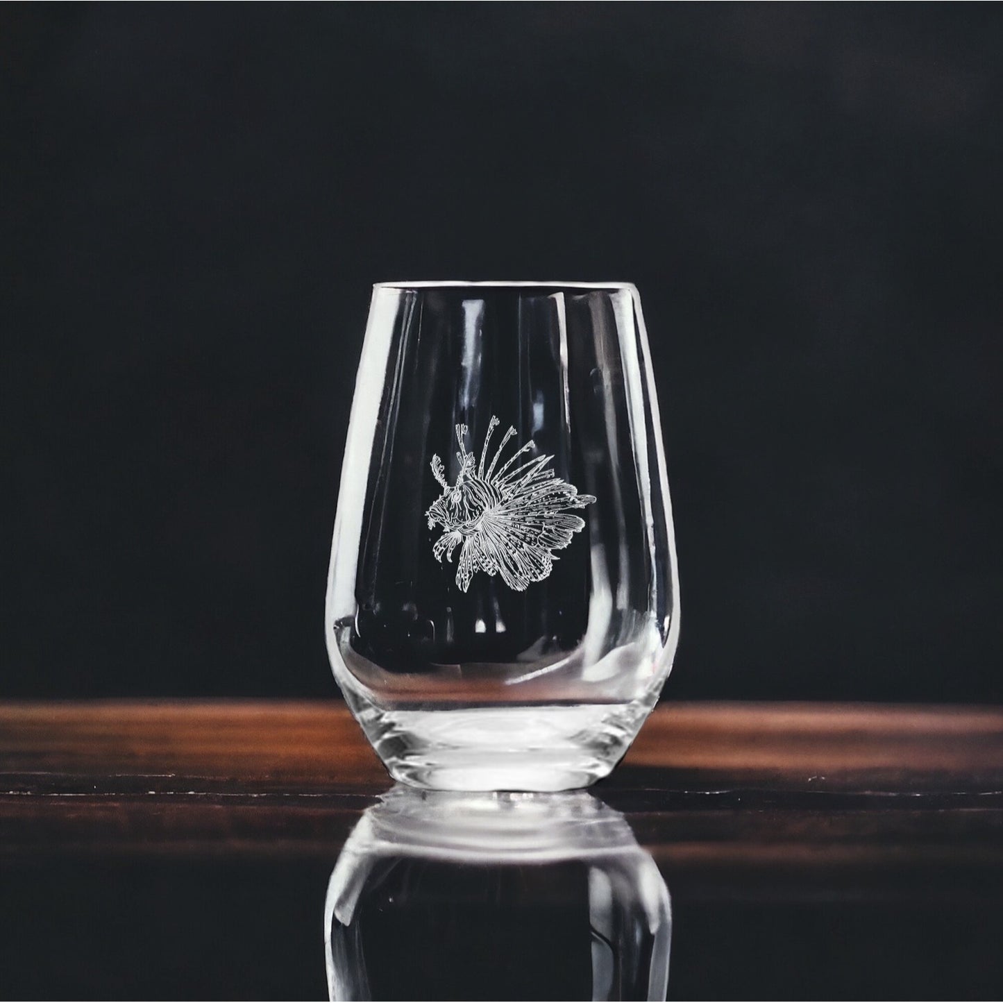 Lionfish Stemless Wine Glasses x4 Premium 15 Oz Personalize Gift Ocean NEW