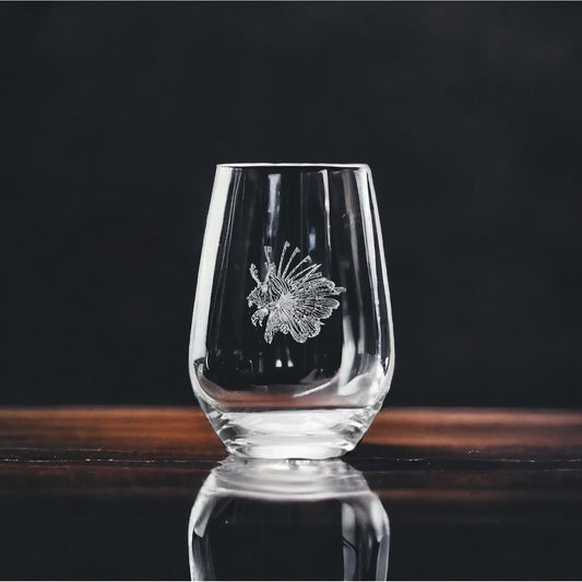 Lionfish Stemless Wine Glasses x4 Premium 15 Oz Personalize Gift Ocean NEW