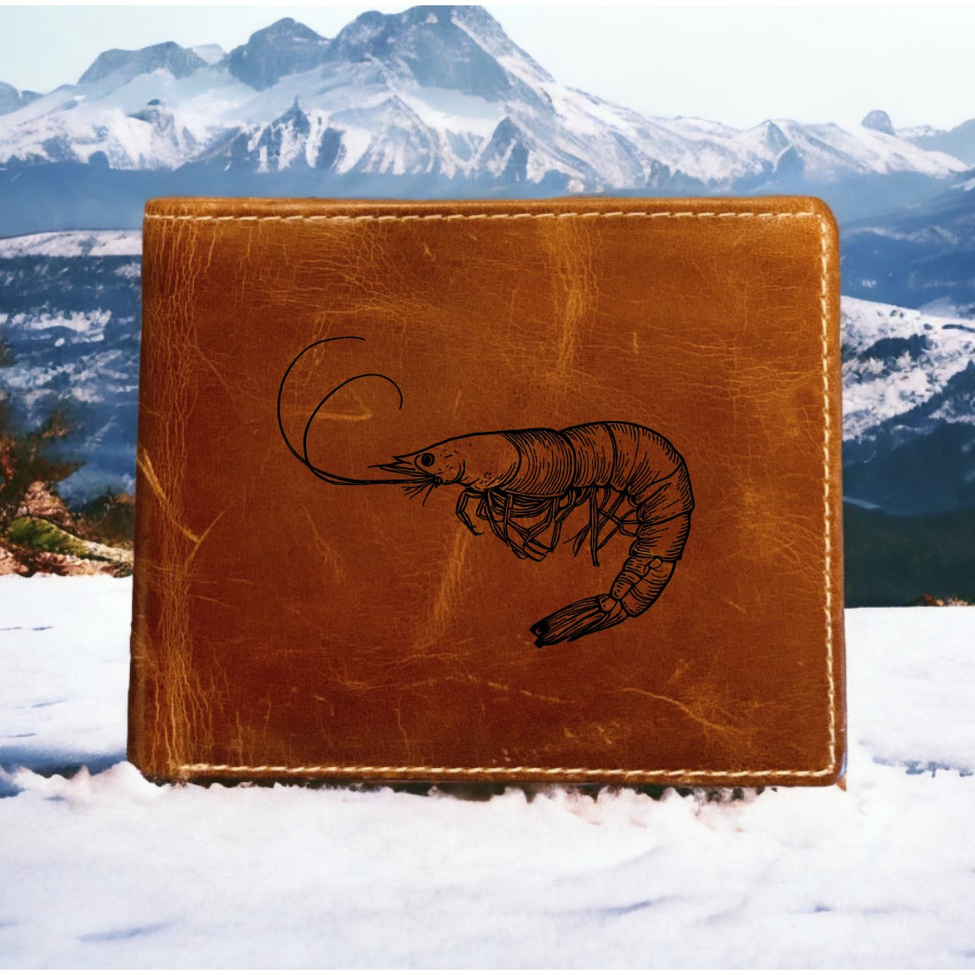 Shrimp Leather Wallet Bifold Premium Quality Buffalo Animal Ocean Gift NEW