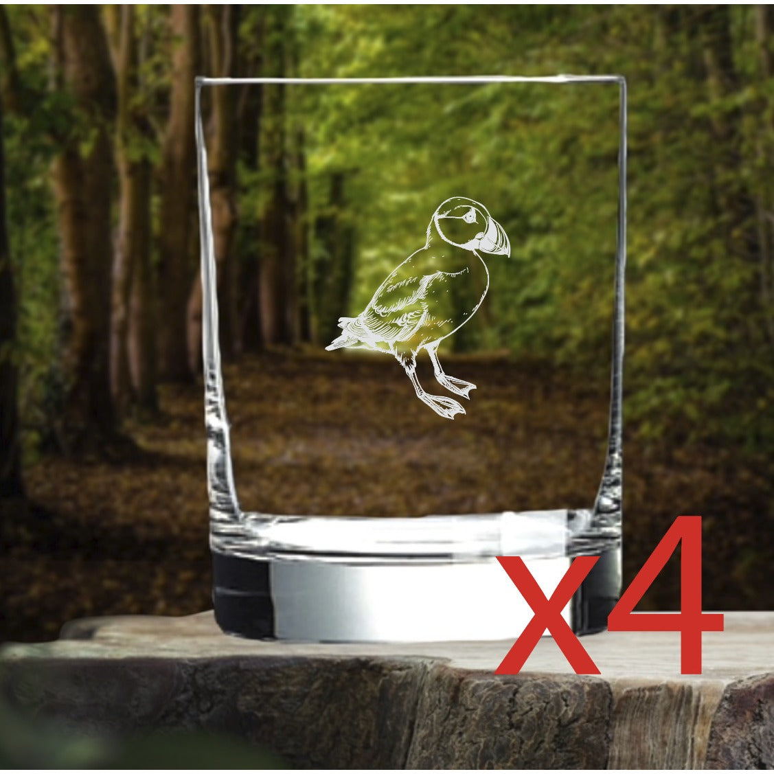 Puffin Whiskey Glasses x4 Double 14 Oz Premium Old Fashioned Bird Animal NEW