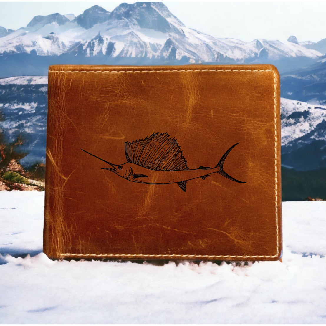 Swordfish Leather Wallet Bifold Premium Quality Buffalo Animal Ocean Gift NEW