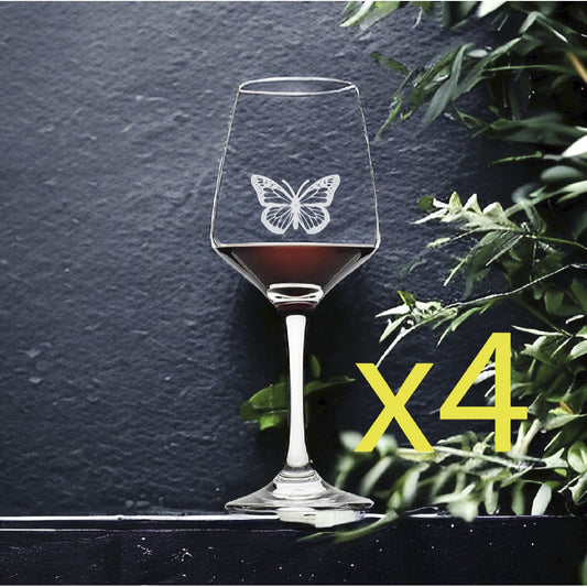 Monarch Butterfly Wine Glasses x4 Premium 12 Oz Personalize Insect NEW