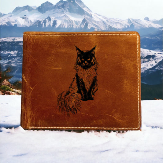 Maine Coon Leather Wallet Bifold Premium Quality Buffalo Cat Pet Animal Gift NEW