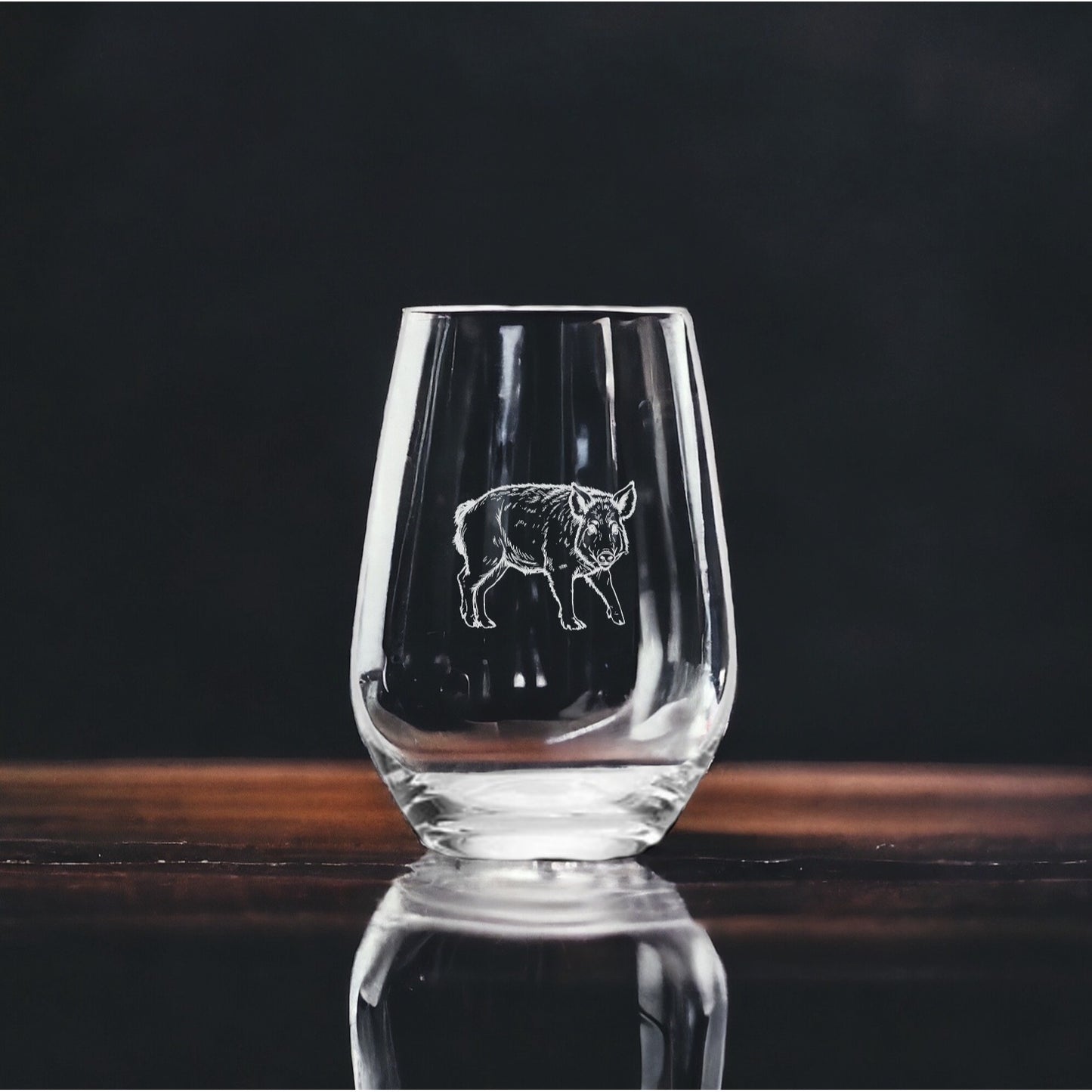 Wild Hog Stemless Wine Glasses x4 Premium 15 Oz Personalize Gift Outdoor Pig NEW