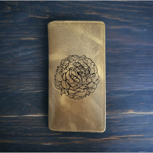 Peony Rodeo Wallet Cowboy Western Buffalo Leather Premium Flower Floral Gift NEW