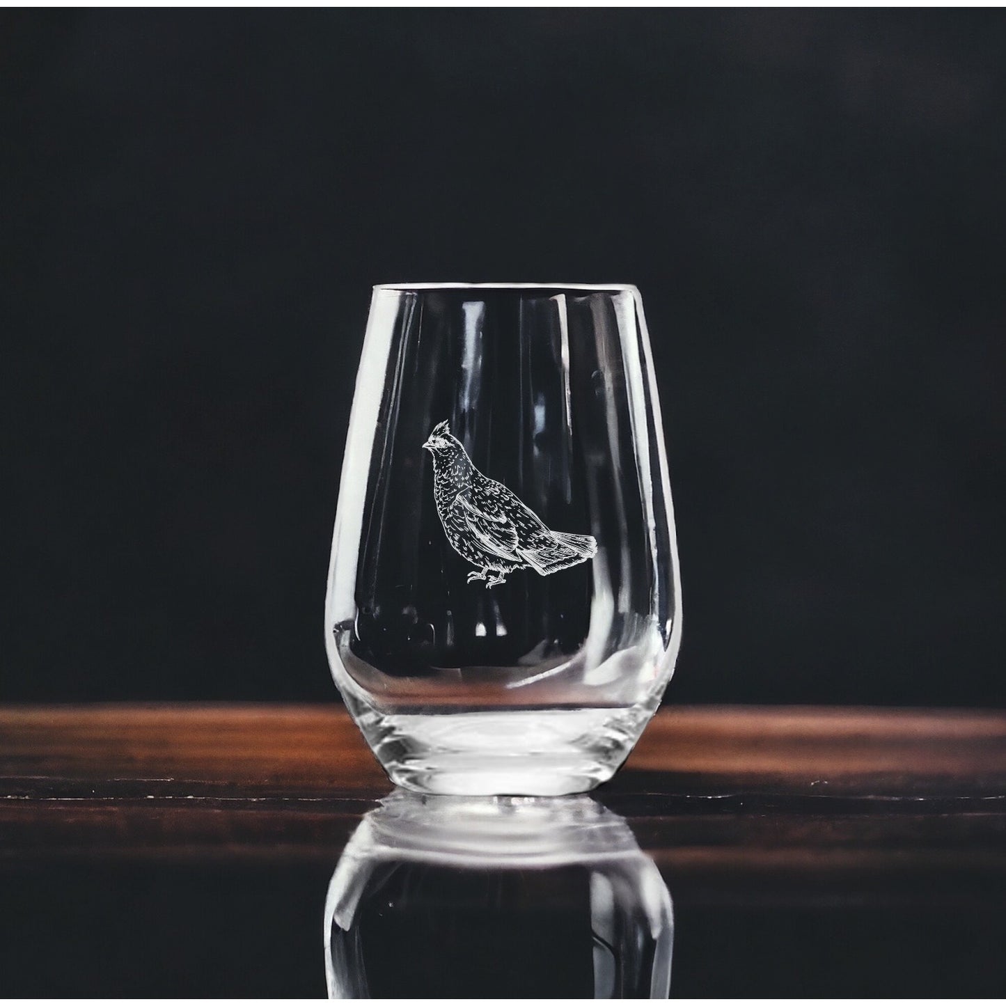 Grouse Stemless Wine Glasses x4 Premium 15 Oz Personalize Animal Gift Wild NEW