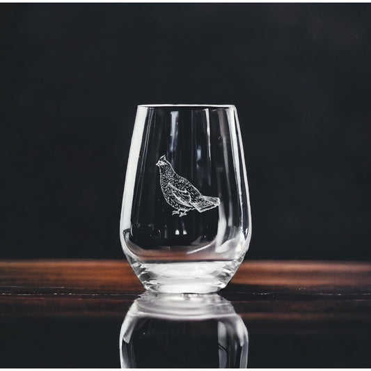 Grouse Stemless Wine Glasses x4 Premium 15 Oz Personalize Animal Gift Wild NEW