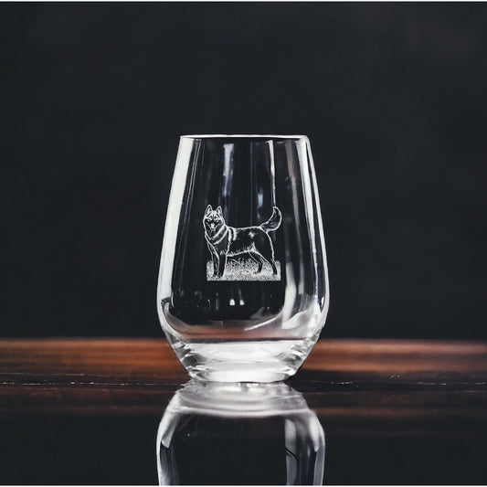 Husky Stemless Wine Glasses x4 Premium 15 Oz Personalize Gift Dog Animal NEW
