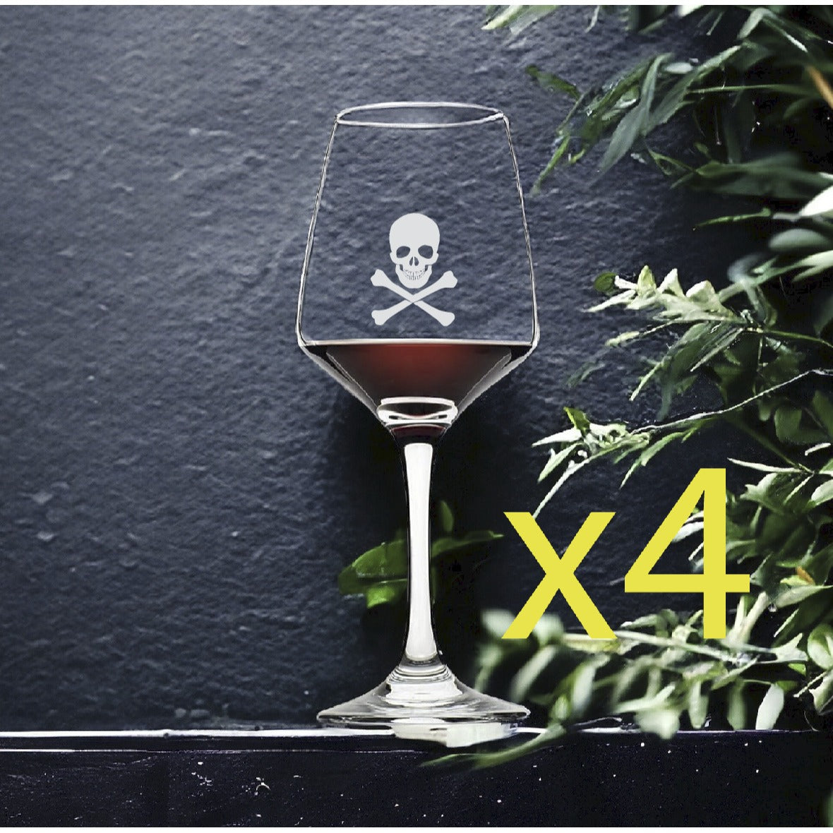 Skull Cross Bones Wine Glasses x4 Premium 12 Oz Personalize Pirate NEW