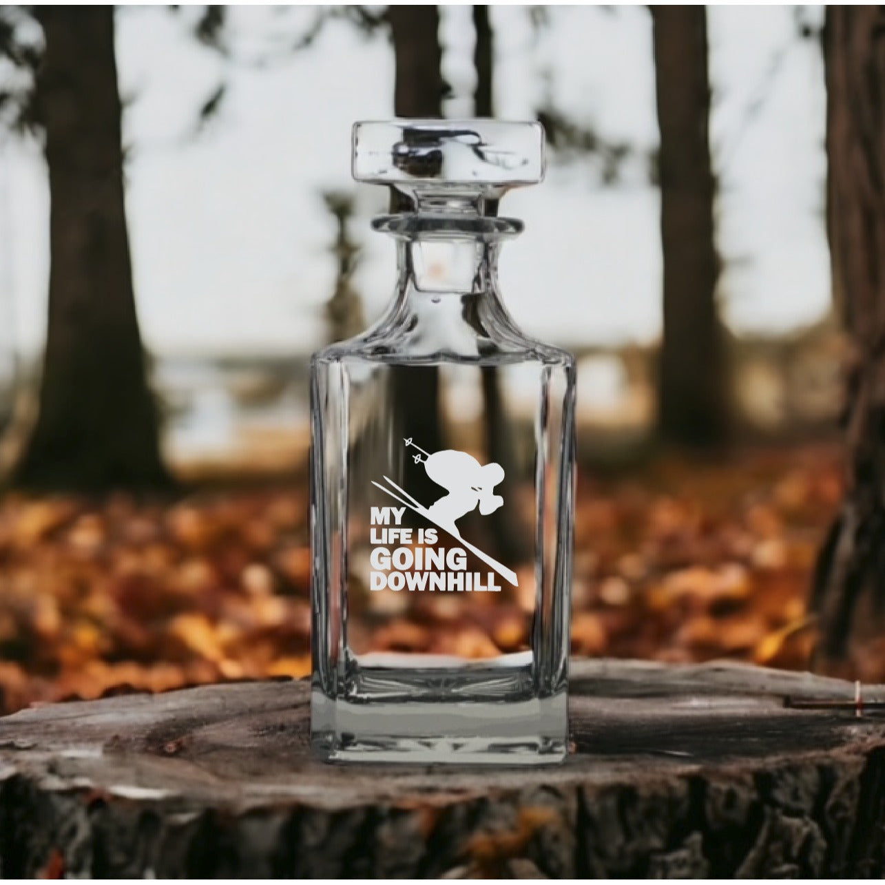 Life Downhill Decanter 26 Oz Bourbon Whiskey Premium Glass Personalize Ski NEW
