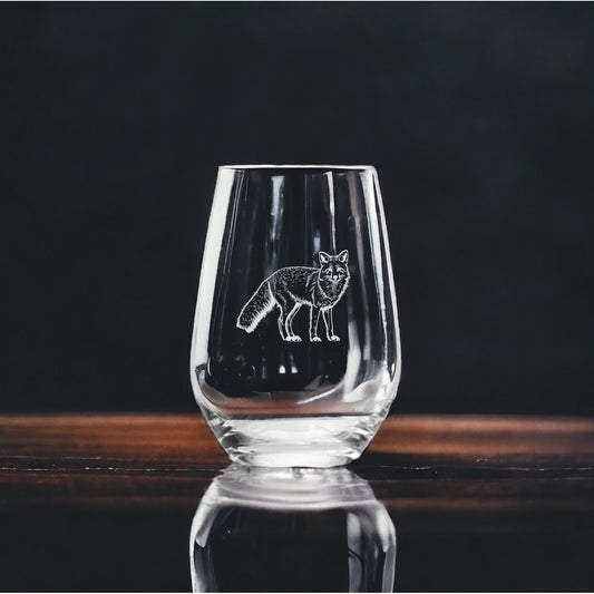 Fox Stemless Wine Glasses x4 Premium 15 Oz Personalize Animal Wildlife Gift NEW