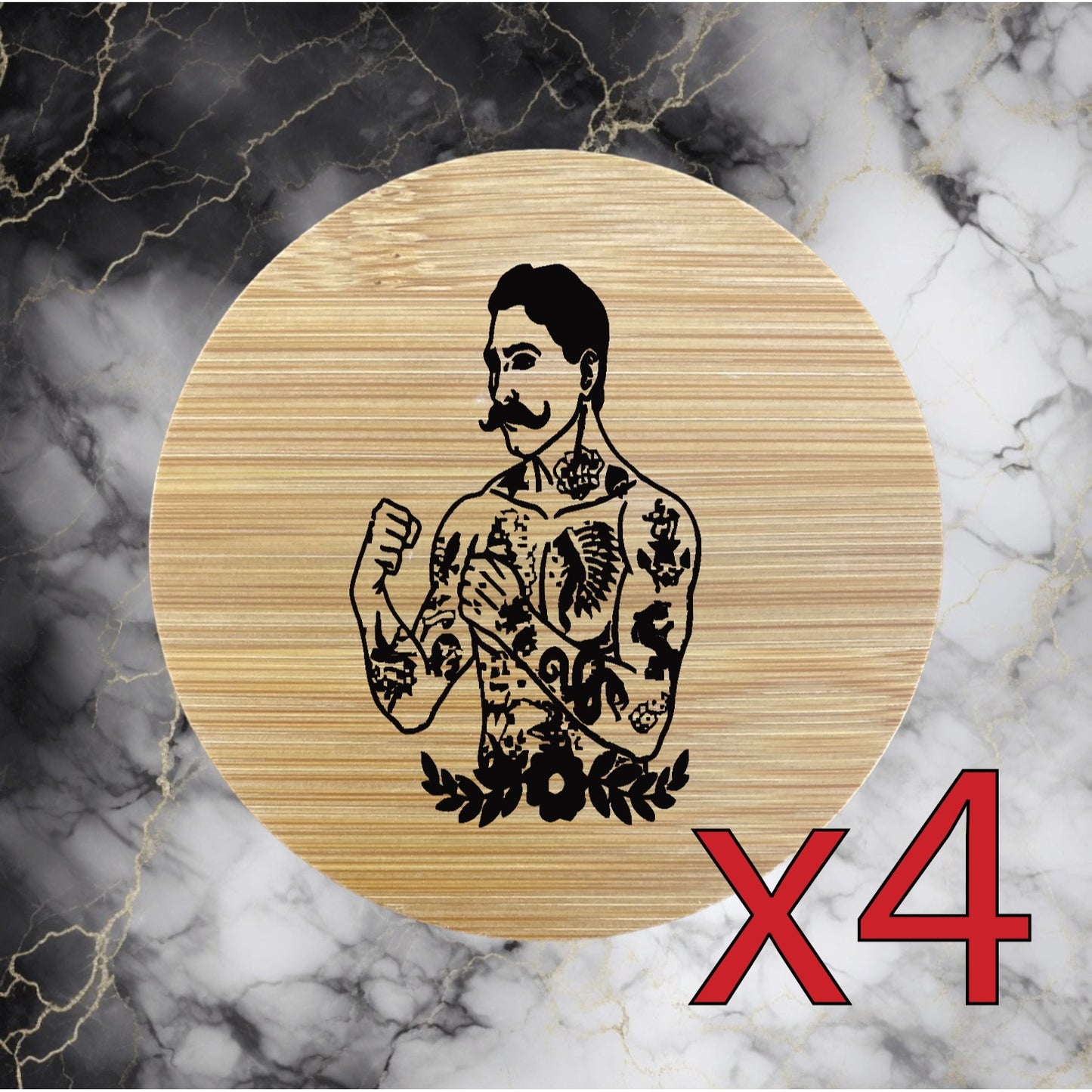 Boxer x4 Bamboo Coasters Drink Natural Wood Home Decor Lounge Tattoo Sport NEW